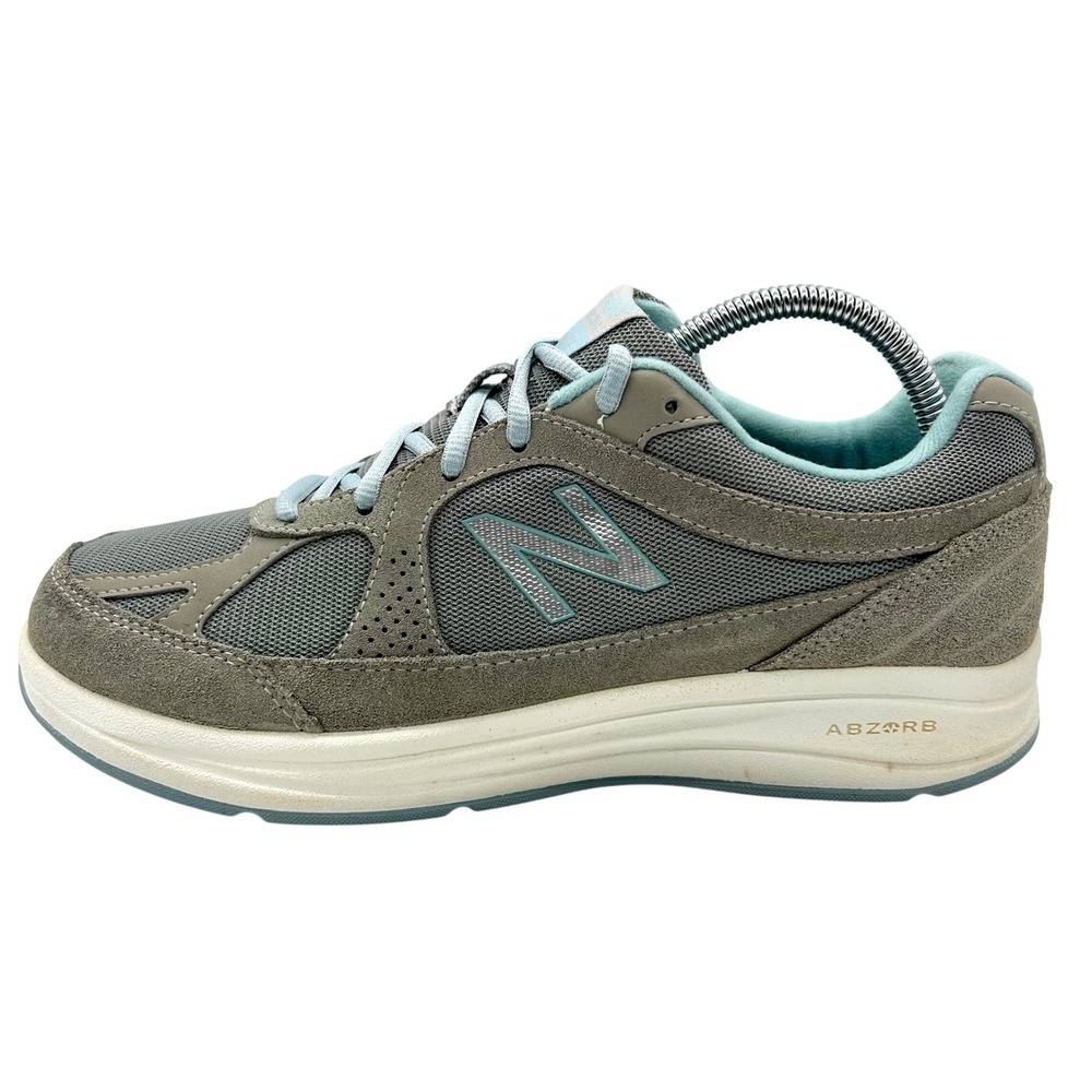 New‎ Balance 877 Walking Shoes Womens Grey Aqua Lace Up Comfort Size 9.5 WW877SB